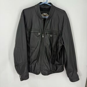 Harley-Davidson vintage leather moto jacket mandarin collar zippered cuffs. L